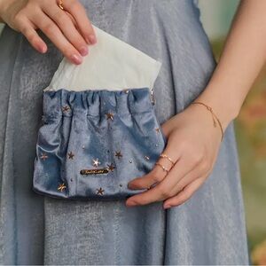 Blue Velvet Pouch with Gold Stars